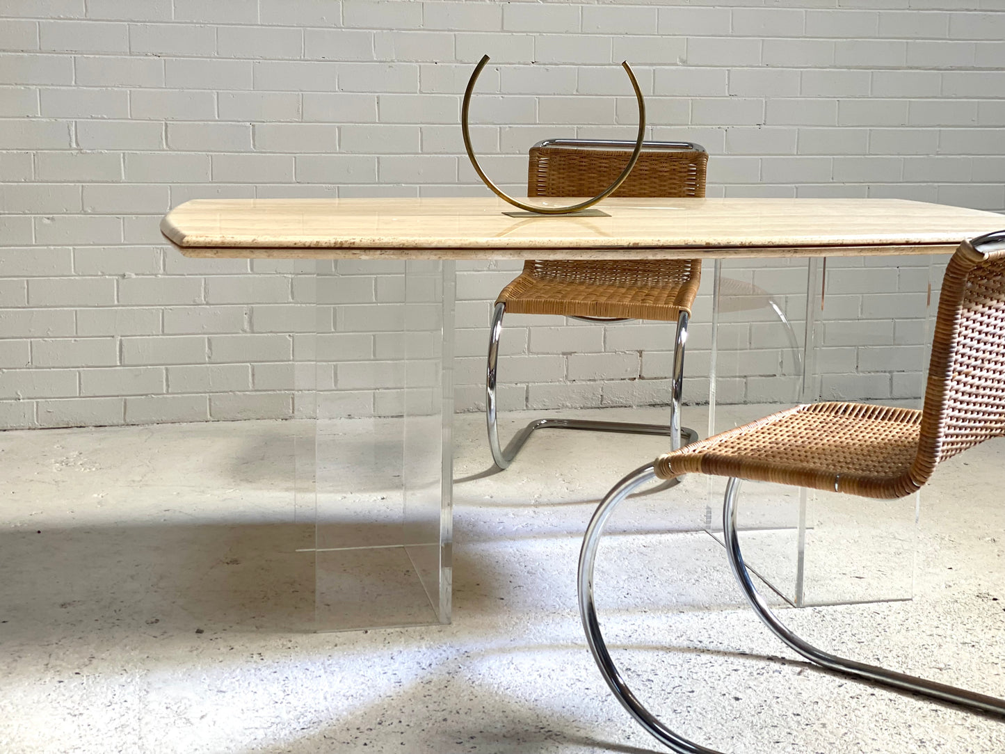 Custom Travertine Lucite Dining Table