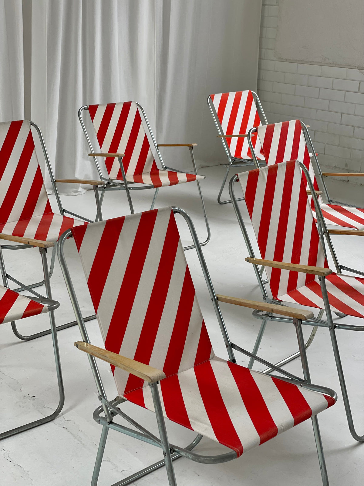 Striped Outdoor Folding Chairs- Set of Seven
