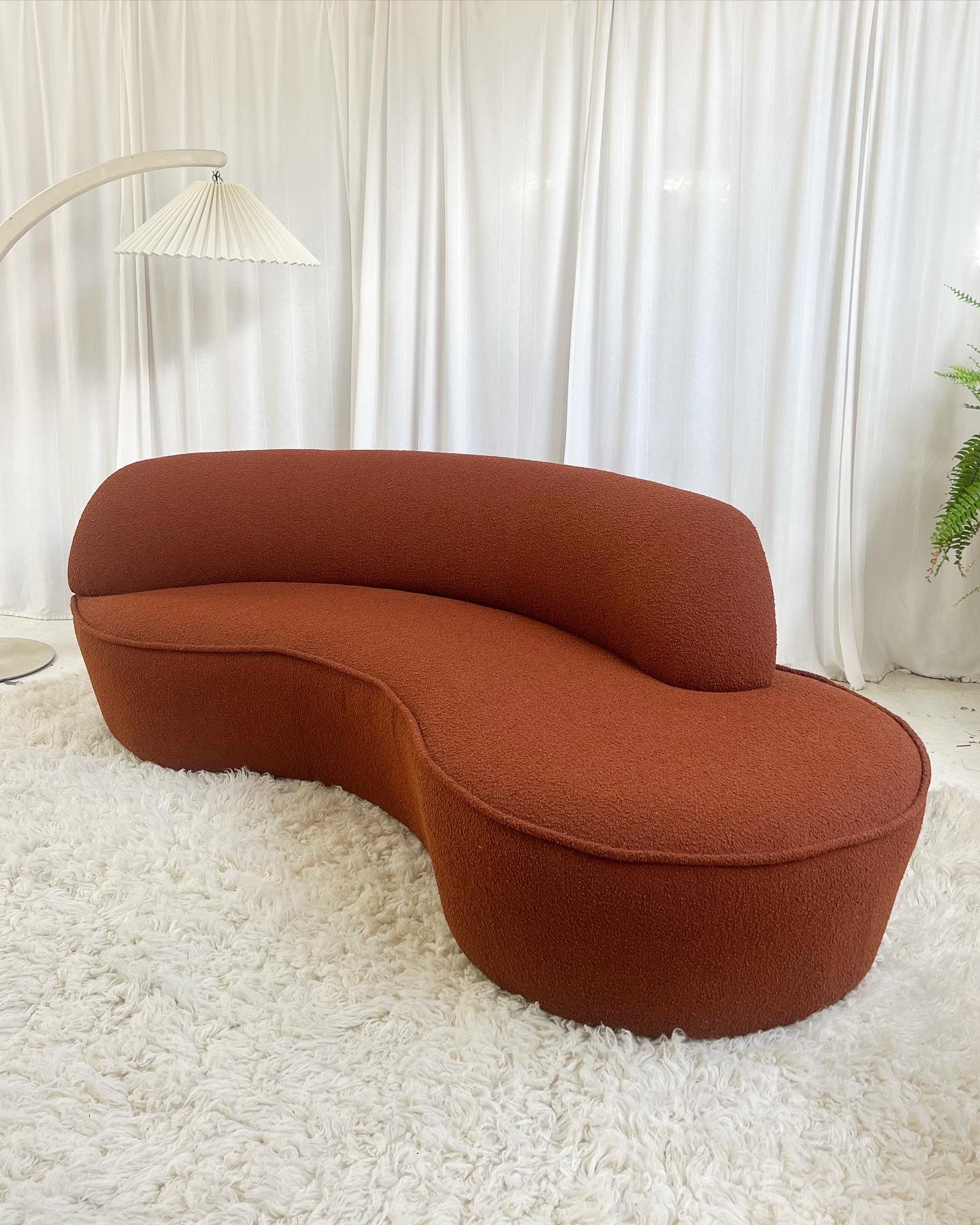 - Bespoke Rust Boucle Curved Sofa