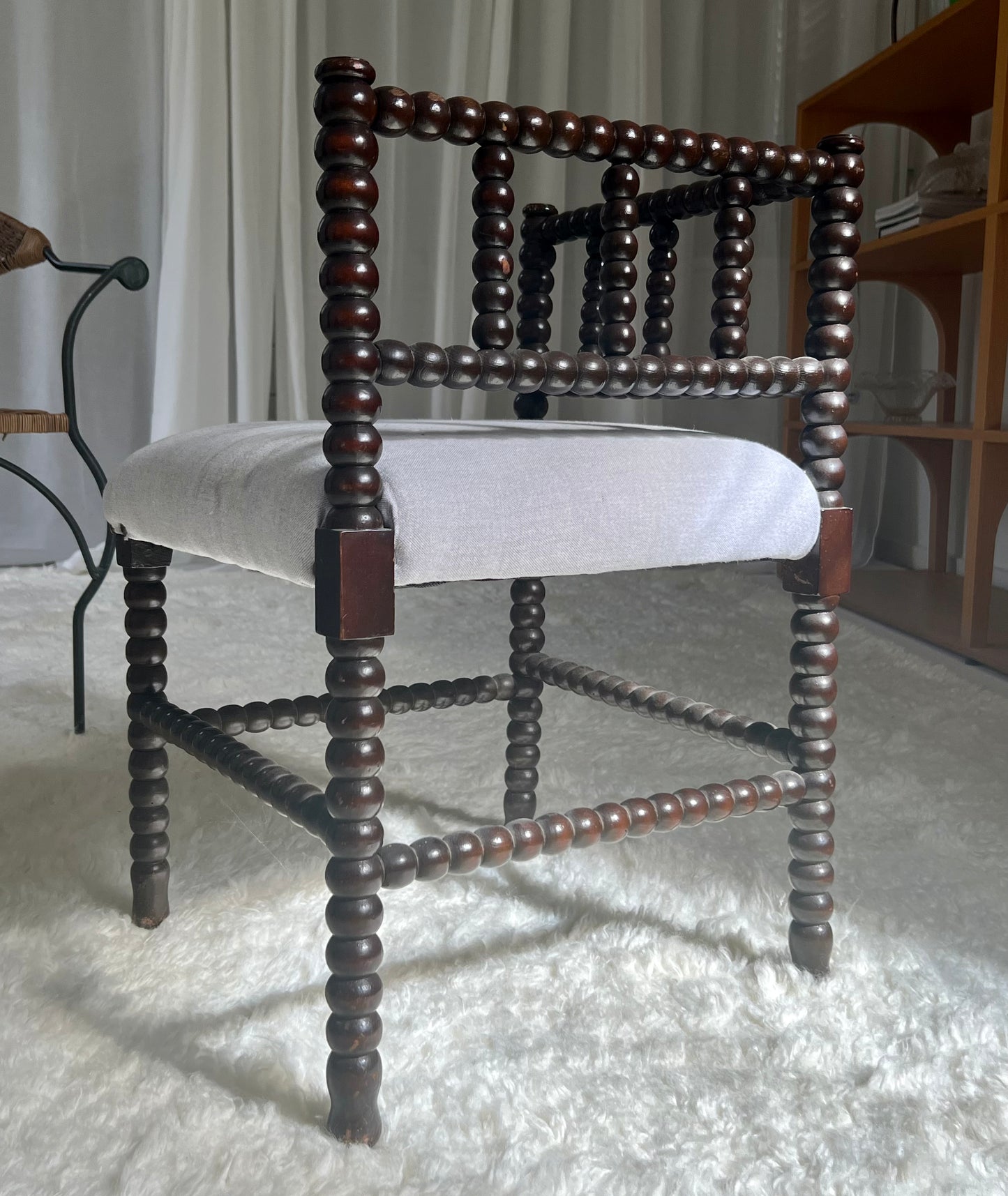 - Antique French Bobbin Chair in Lilac Linen