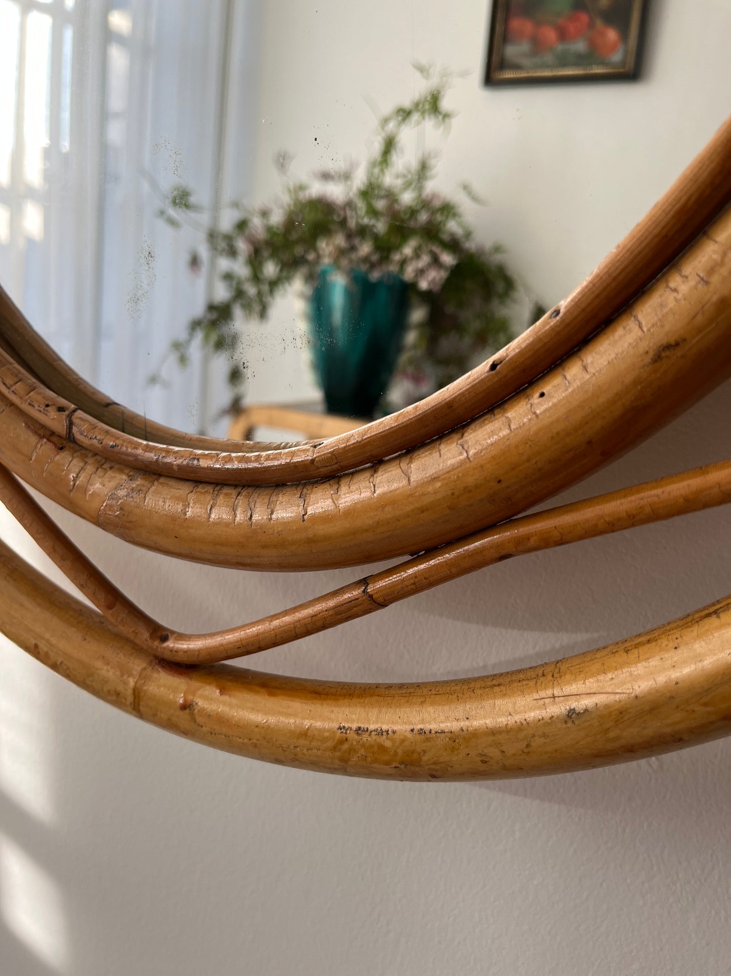 Vintage Italian Bamboo Mirror by Bonacina