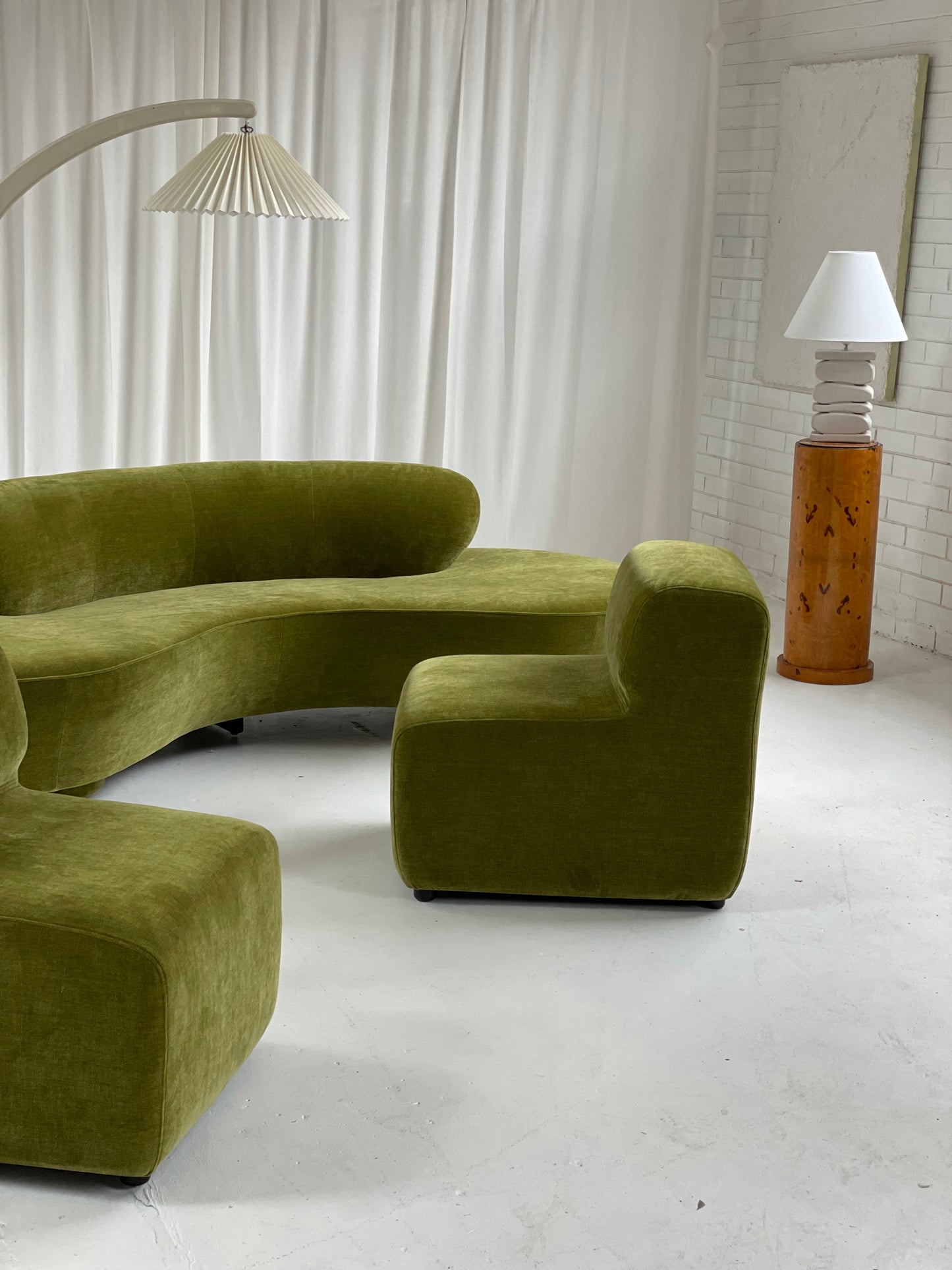 Olive Green Curved Velvet Sofa