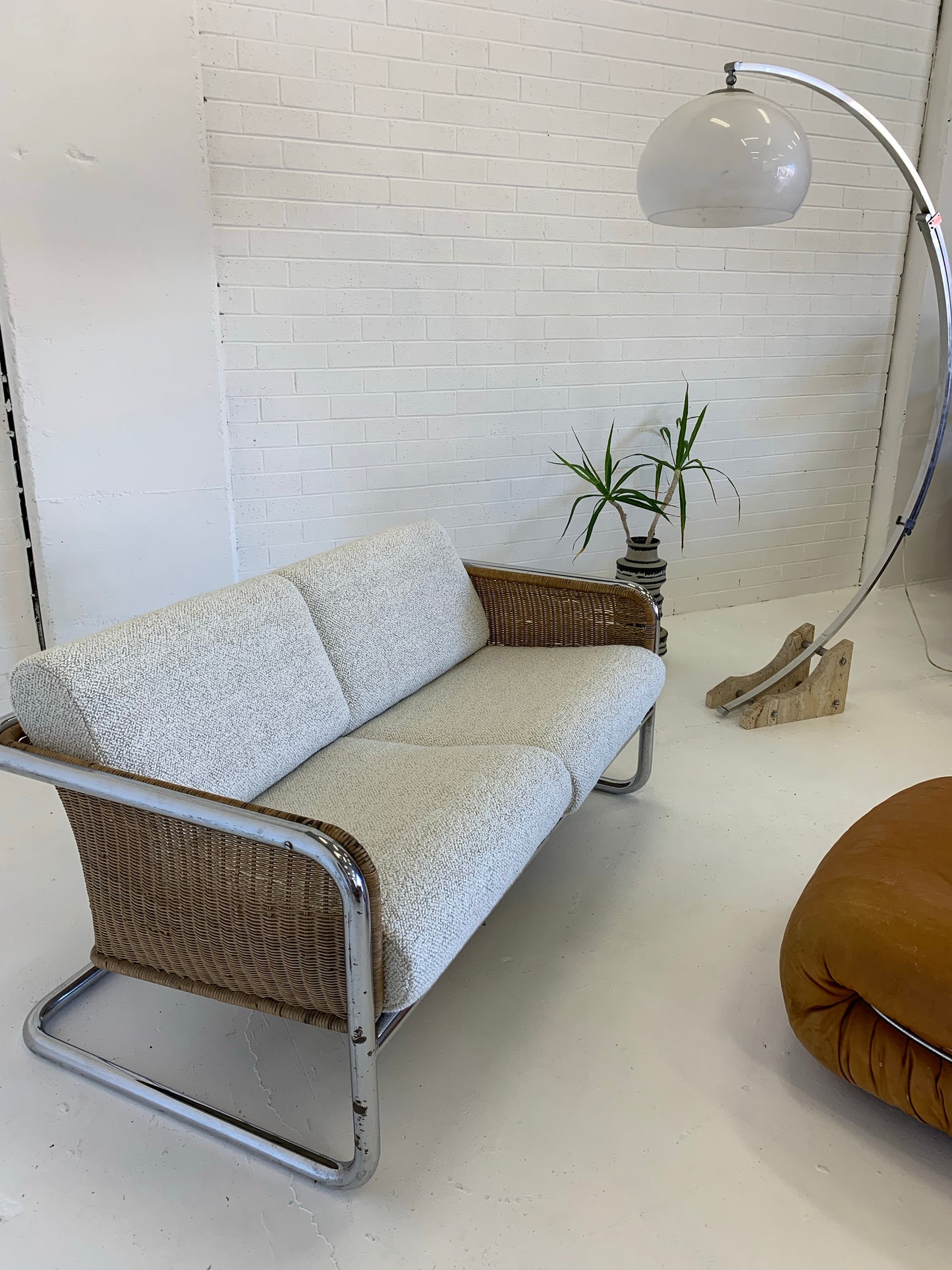 Fabulous Vintage Wicker and Chrome Cantilever Tub Lounge by Martin Visser. Circa 1970’s