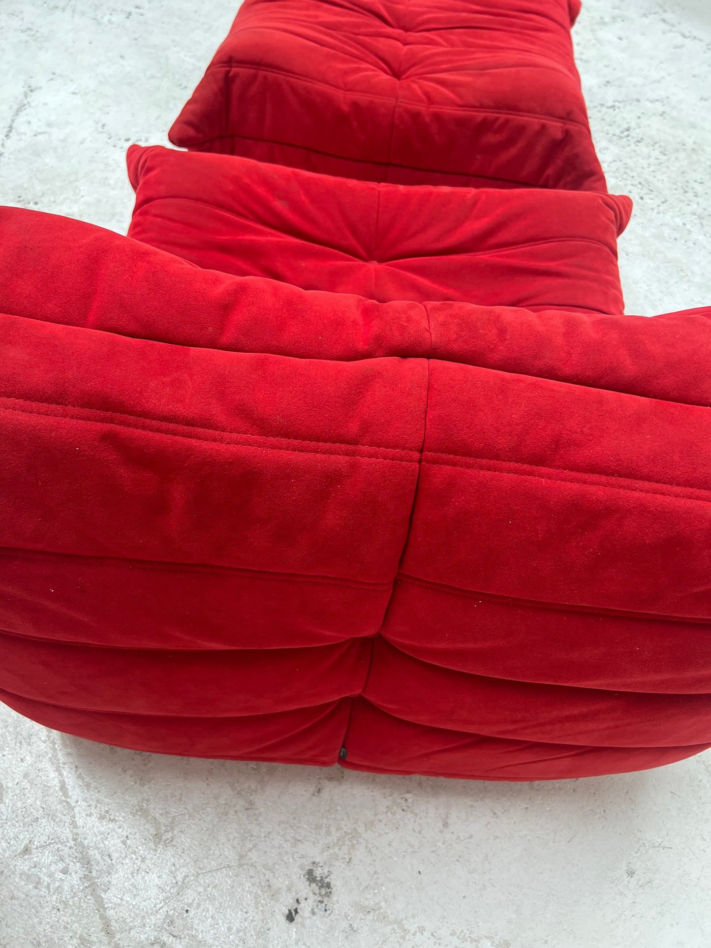 Vintage Ligne Roset Togo Fireside & Ottoman Set - Red Suede