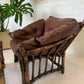 Vintage Cane and Leather Armchair + Ottoman