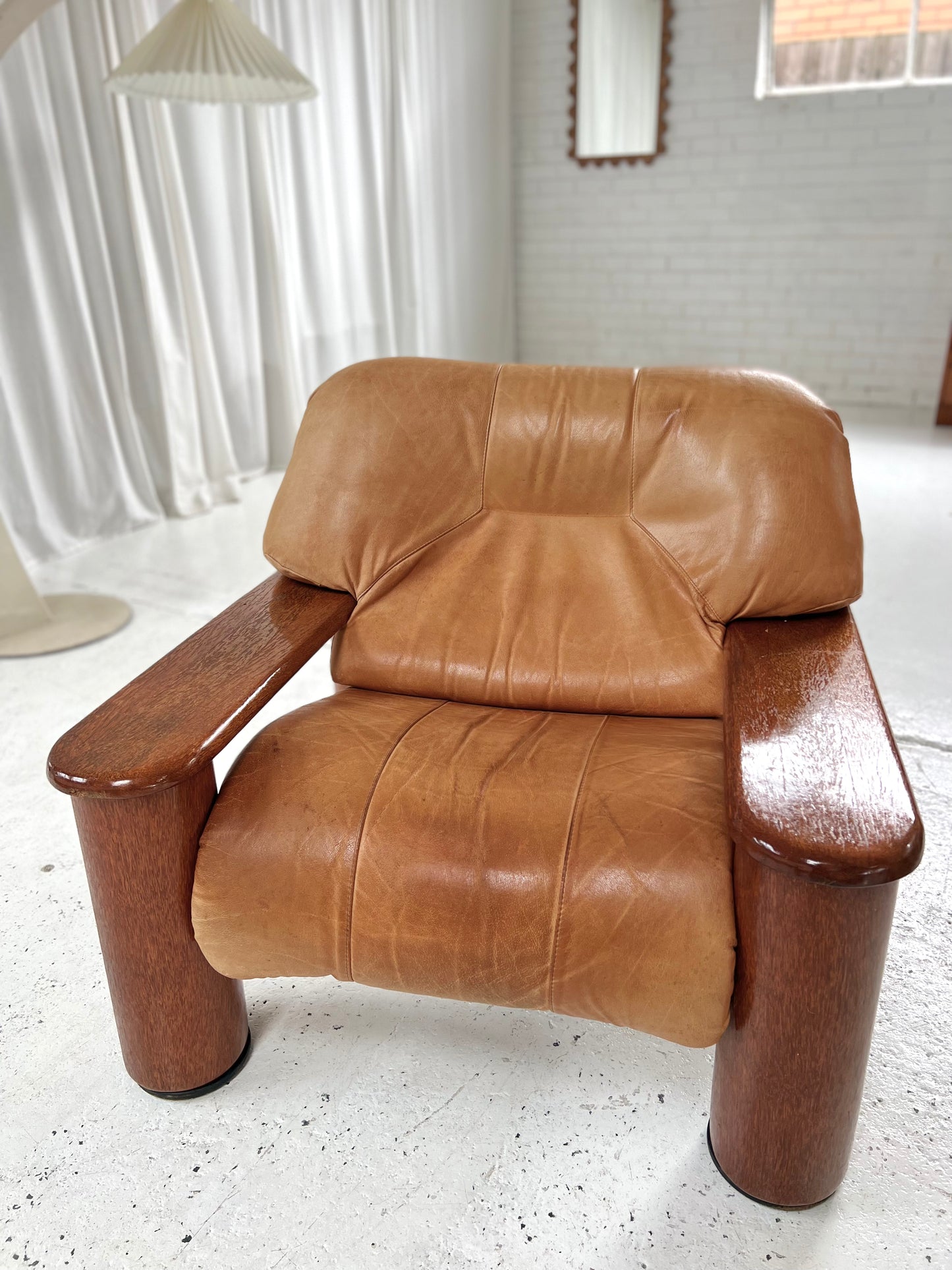 - Pacific Green Tan Leather Armchair