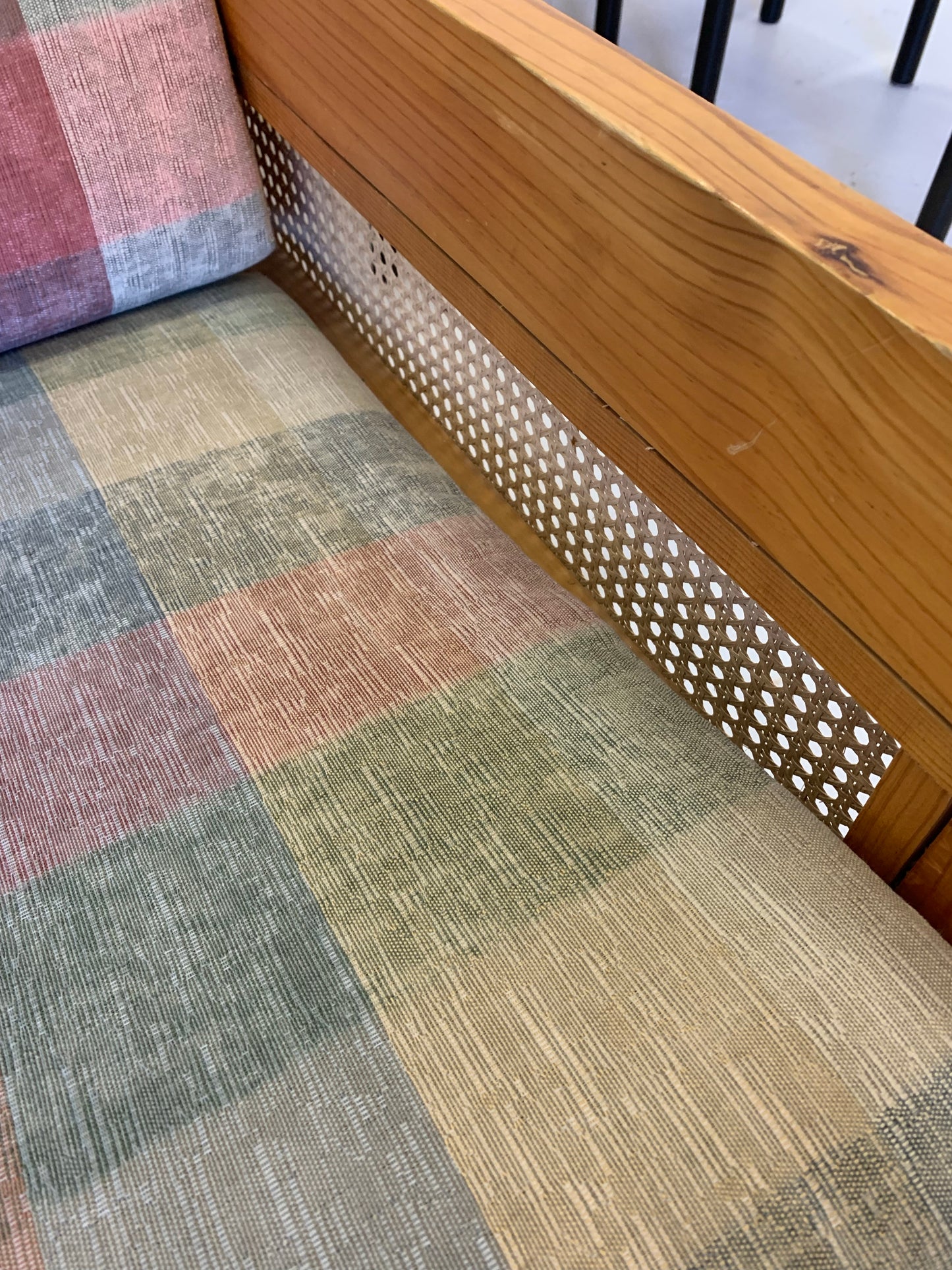 Vintage Pine and Rattan Sofa