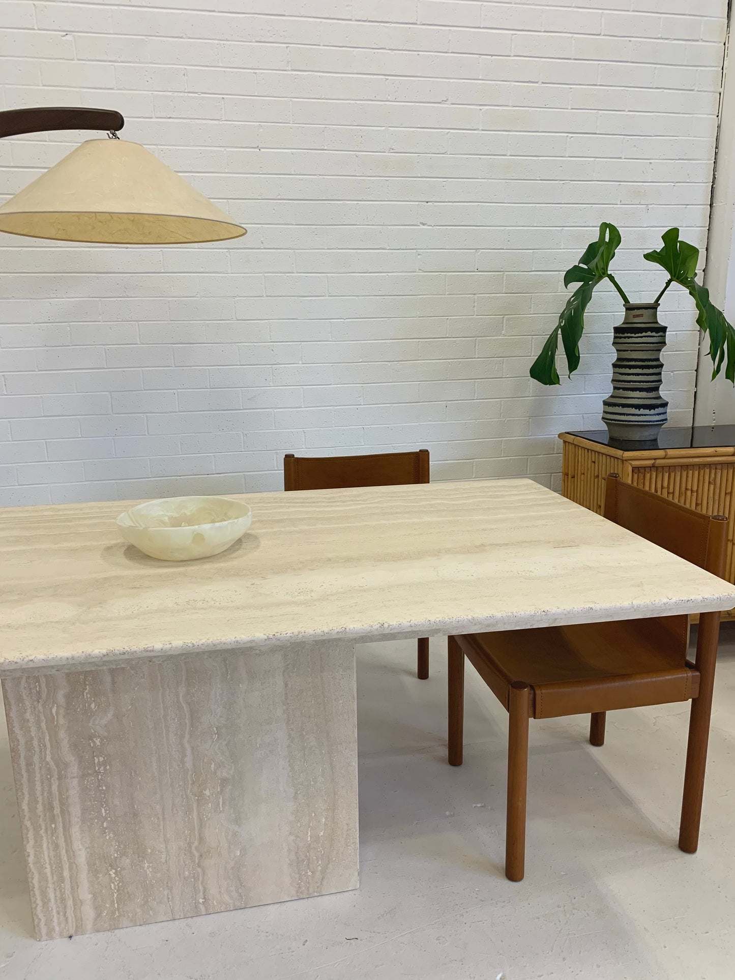 Vintage Italian Honed Travertine Dining Table