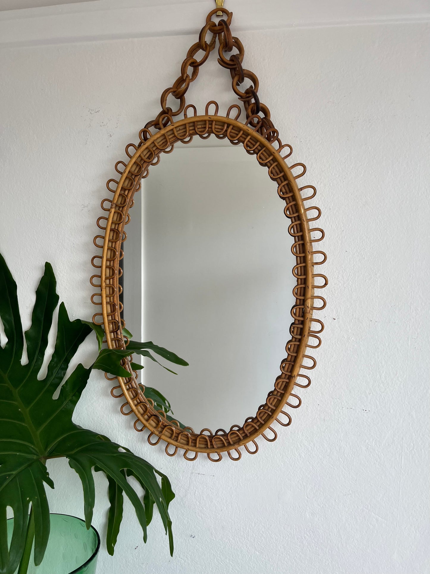 Vintage Italian Bamboo Mirror by Bonacina