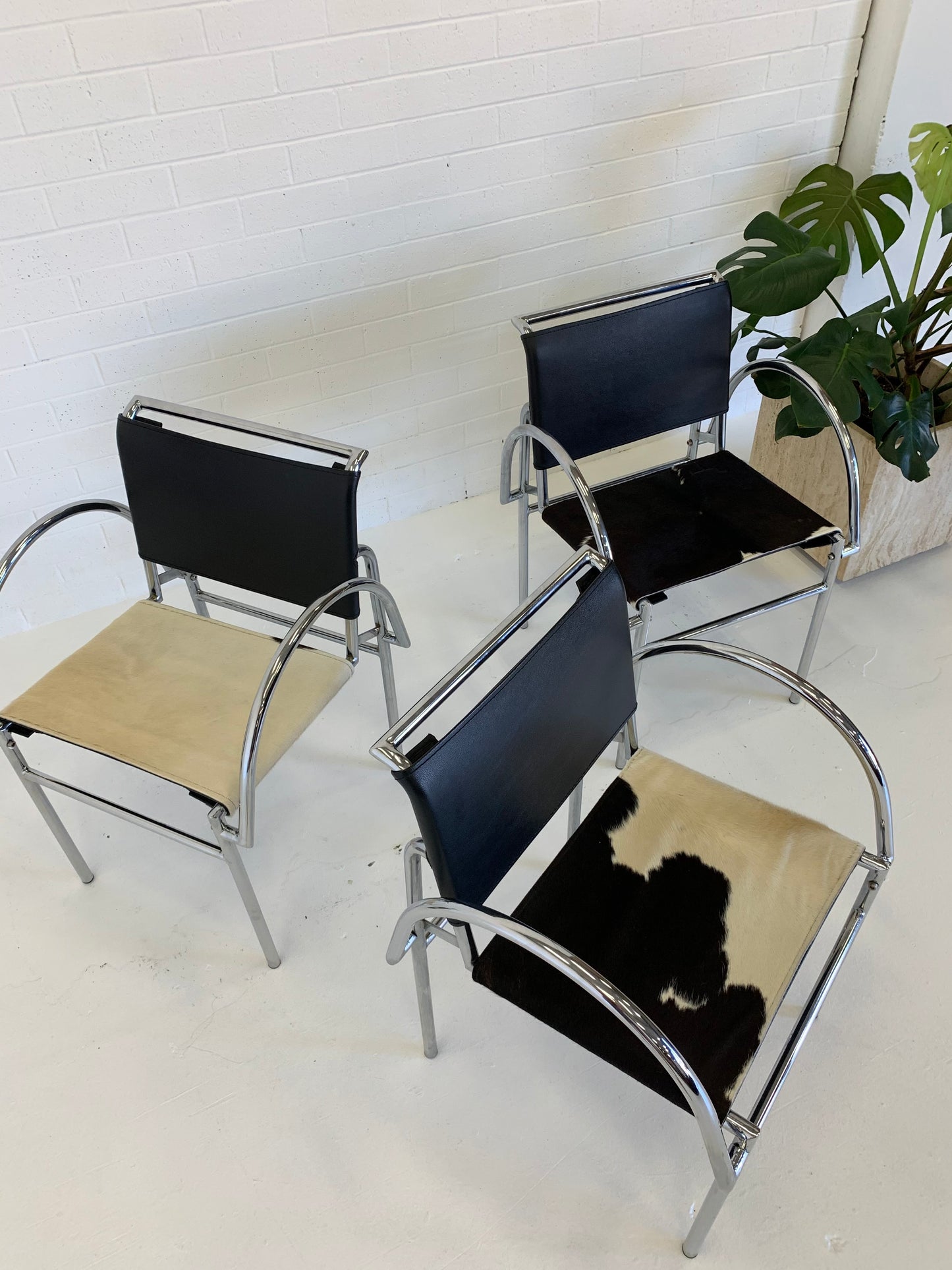 Tubular Chrome Chair with Cowhide Seat