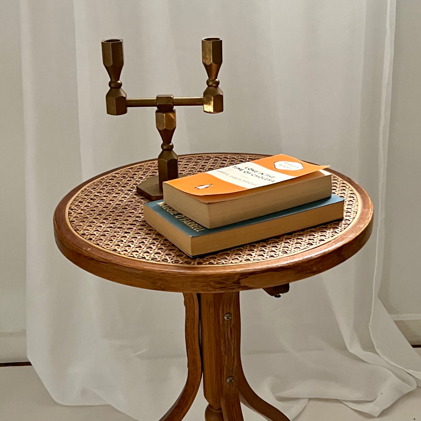 - Vintage Bentwood Rattan Side Table