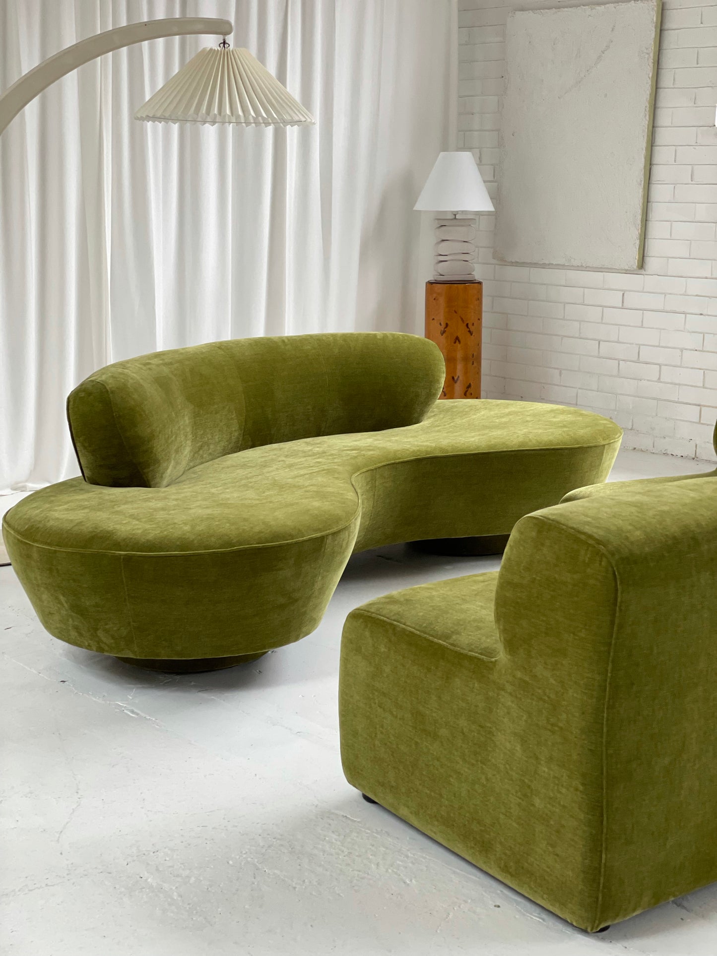 Olive Green Curved Velvet Sofa