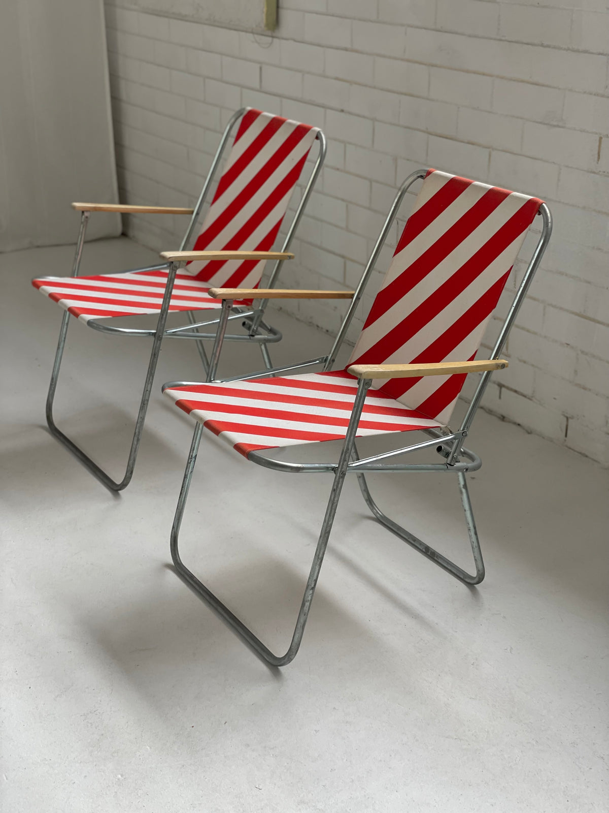 Striped Outdoor Folding Chairs- Set of Seven
