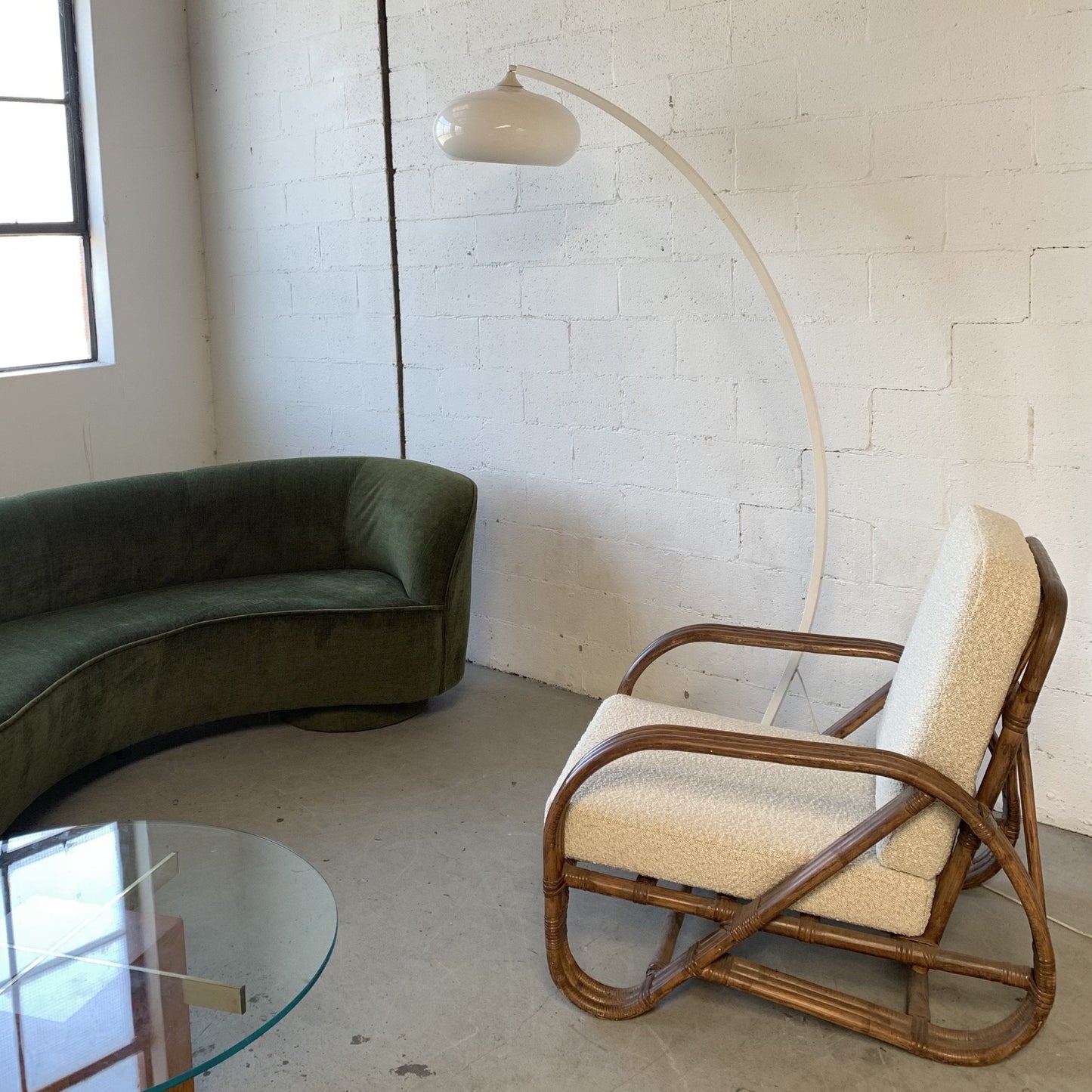 Curved Velvet Sofa in Deep Botanical Green