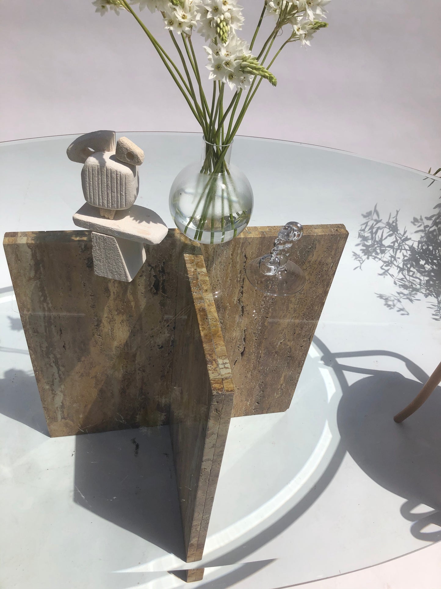 Travertine & Glass Dining Table