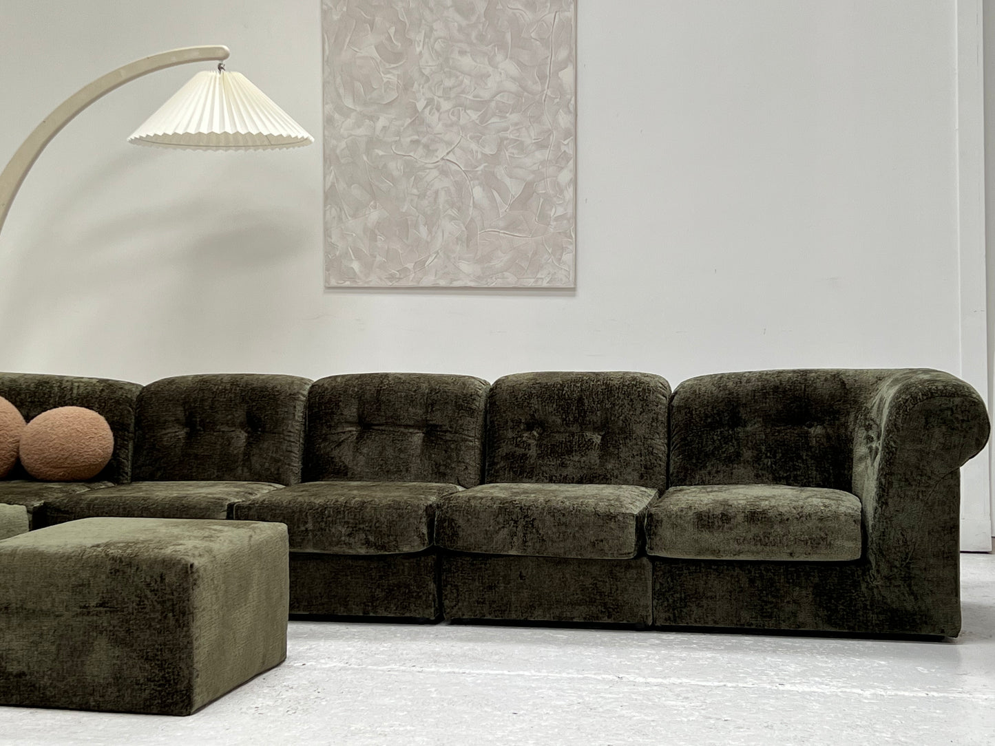 - Bespoke VandeRoza Green Chenille Modular Sofa - Seven Piece Set
