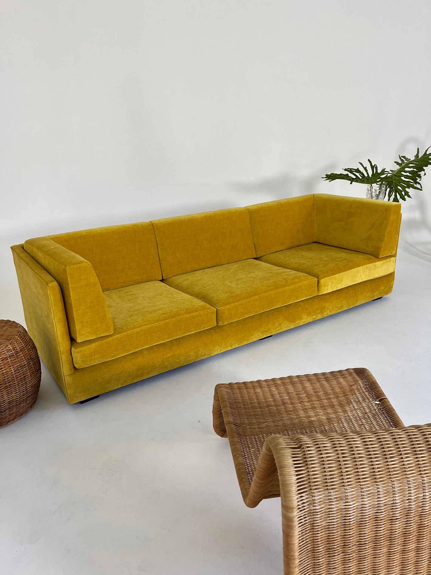 - Vintage Custom Velvet Sofa in Sunshine - Fully Refurbished