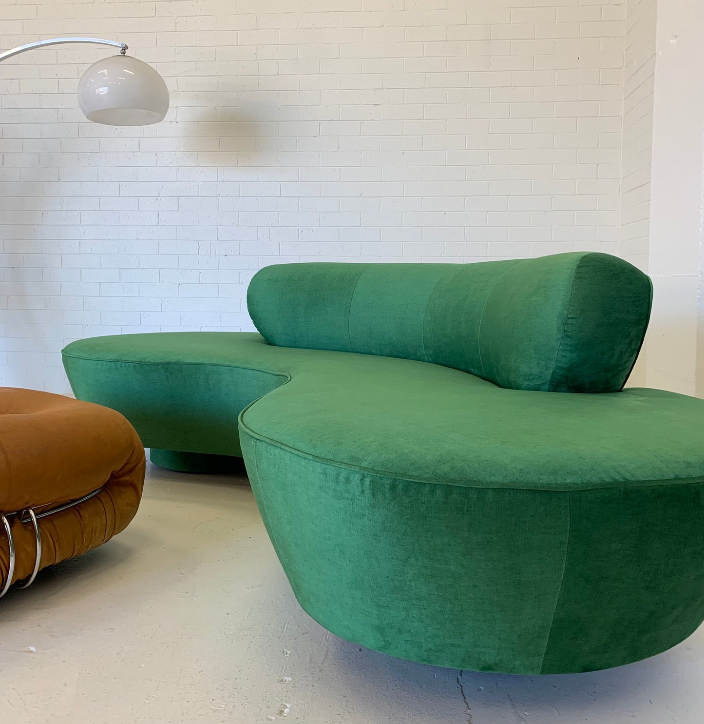 Stunning Green Curved Velvet Sofa