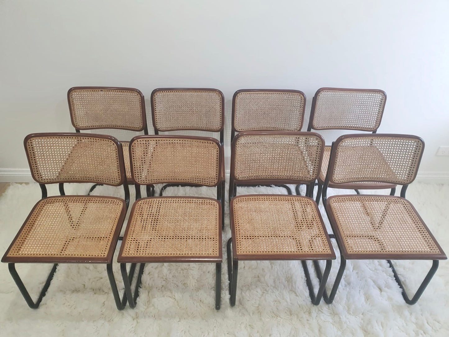 Set of Vintage Cane Cantilever Dining Chairs