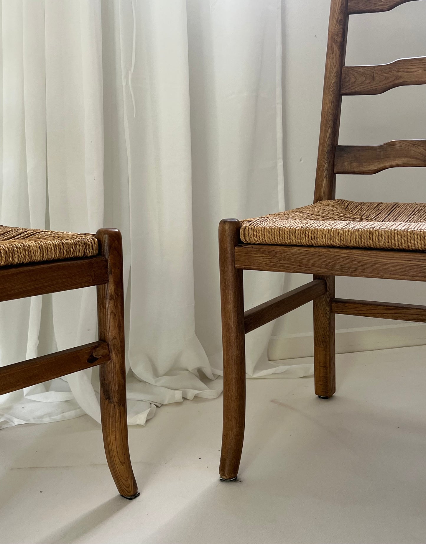 - Set of Eight Oak & Cord Dining Chairs