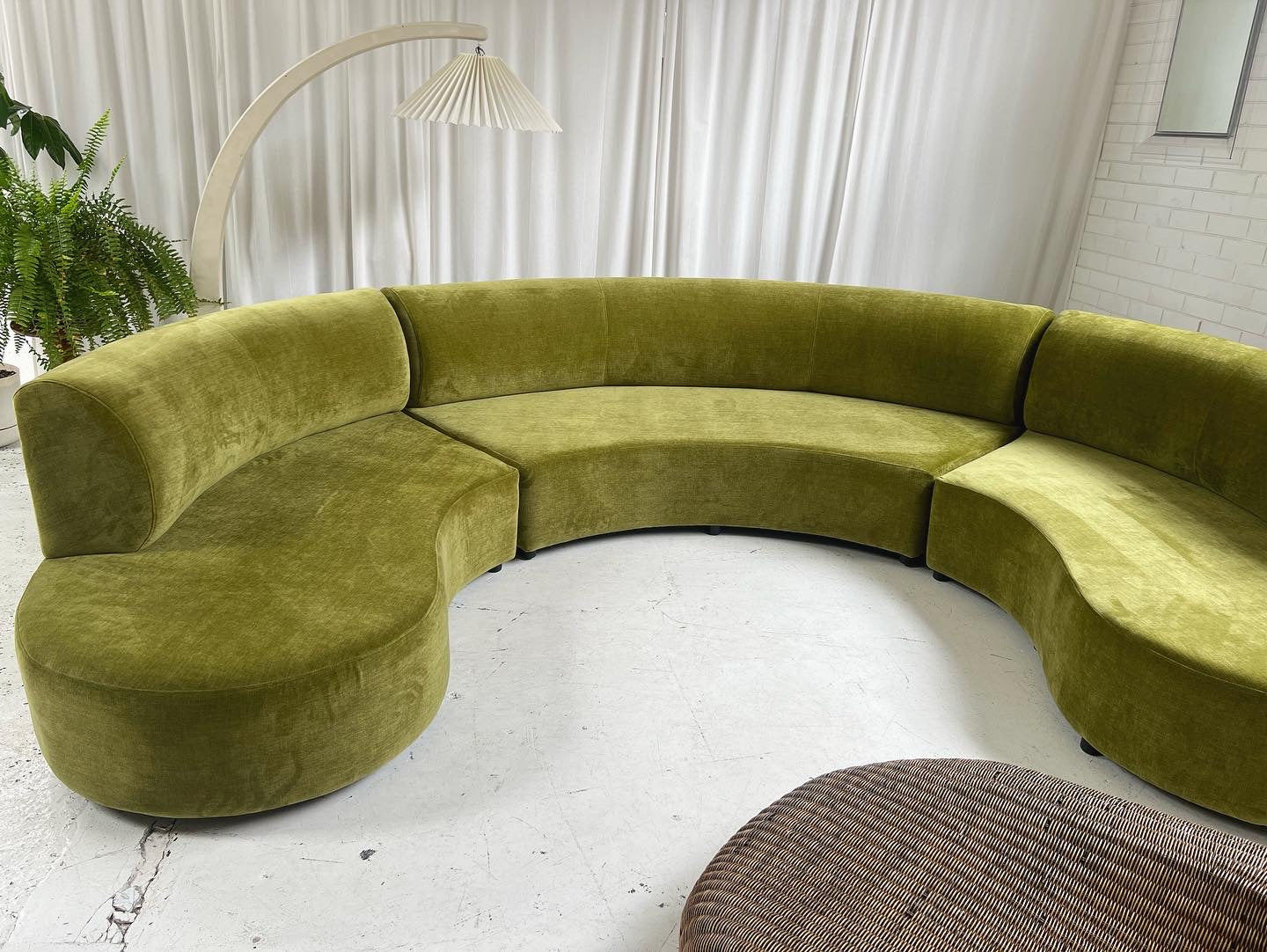 - Bespoke Olive Velvet Curved Modular Sofa
