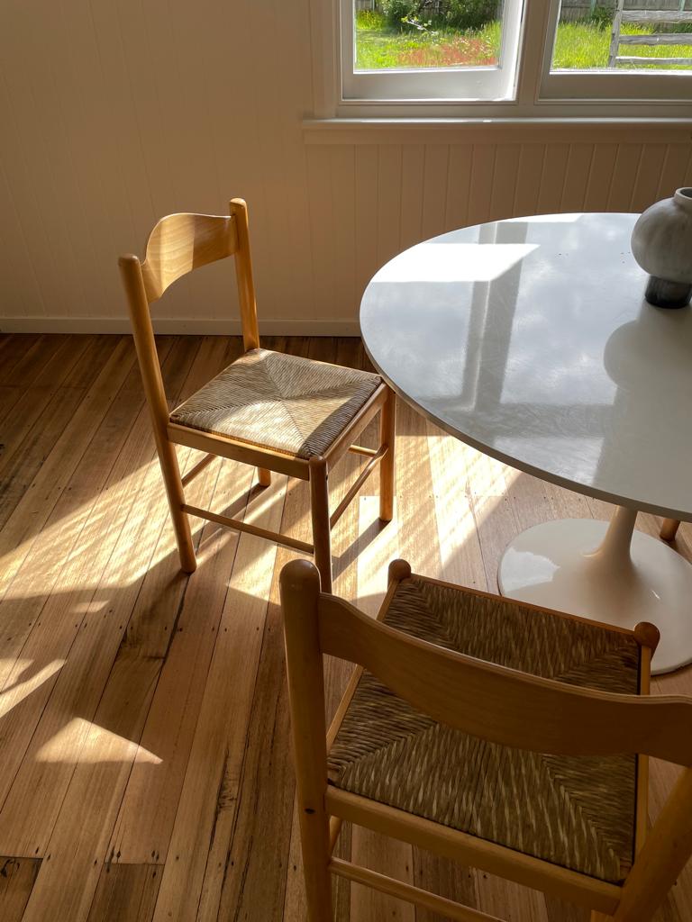 Vintage timber rush dining chairs