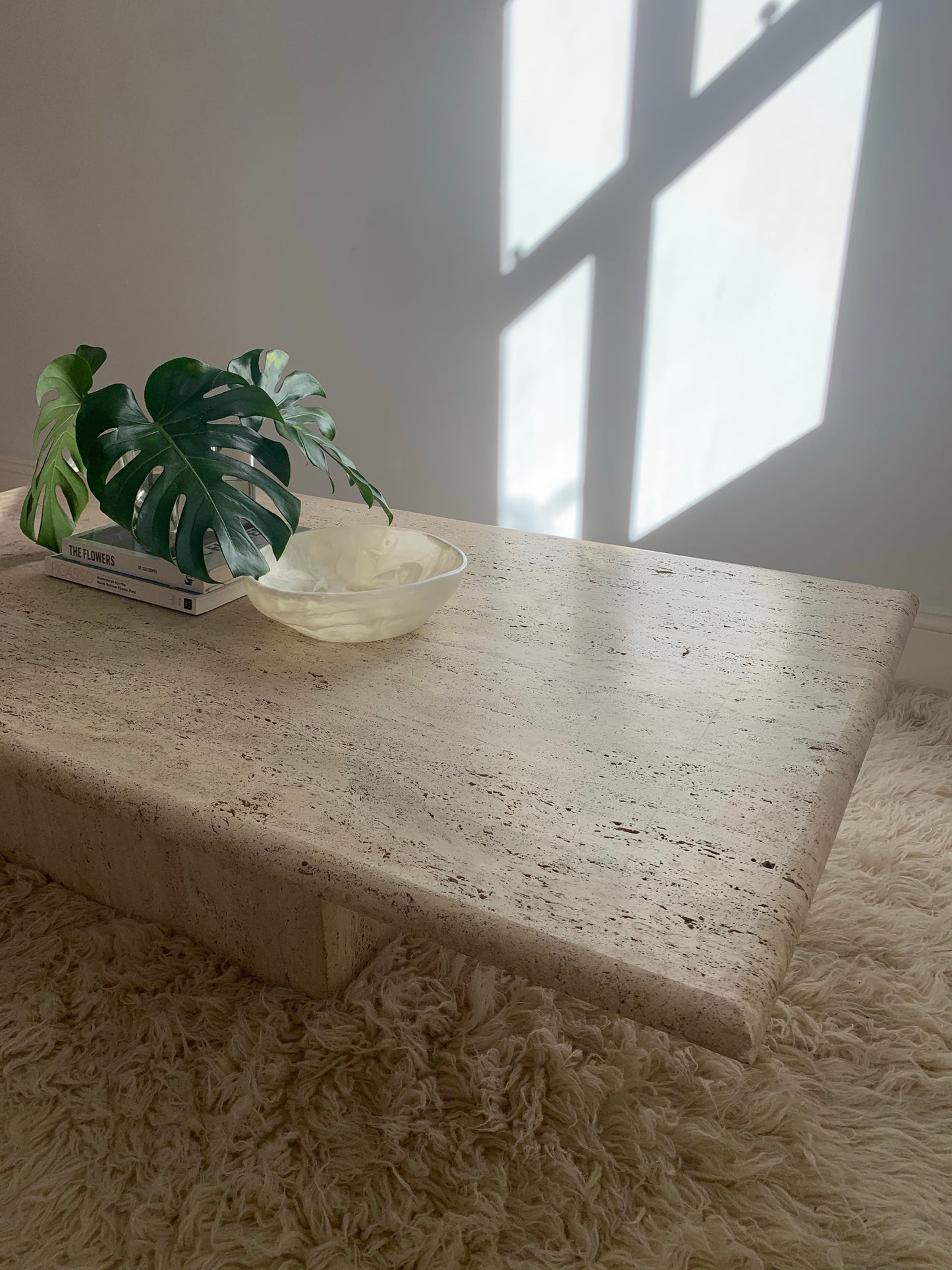 Large Vintage Unfilled Travertine Coffee Table