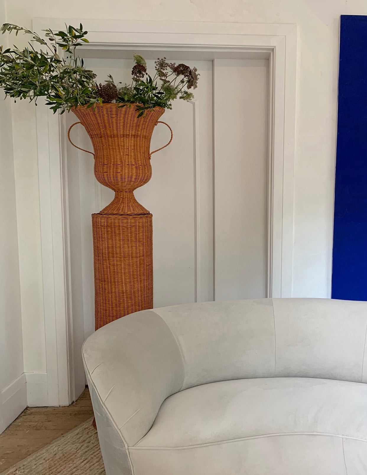 Woven Basket Urn and Pedestal