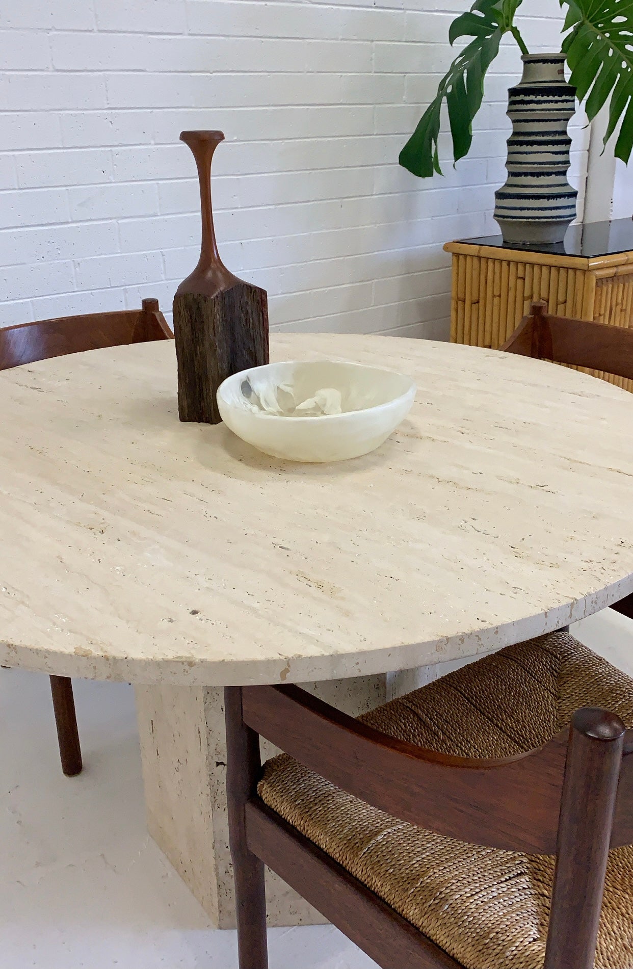 Vintage Unfilled Travertine Dining Table