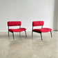 Set of Two Italian Low Chairs in Red Suede and Black Metal Frame, 1970s