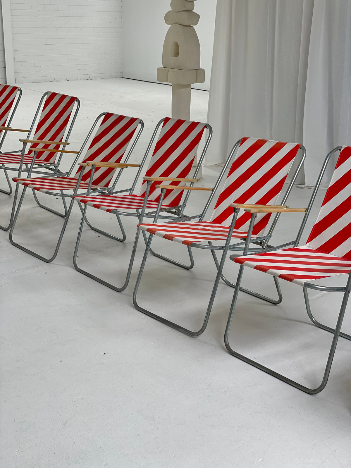Striped Outdoor Folding Chairs- Set of Seven