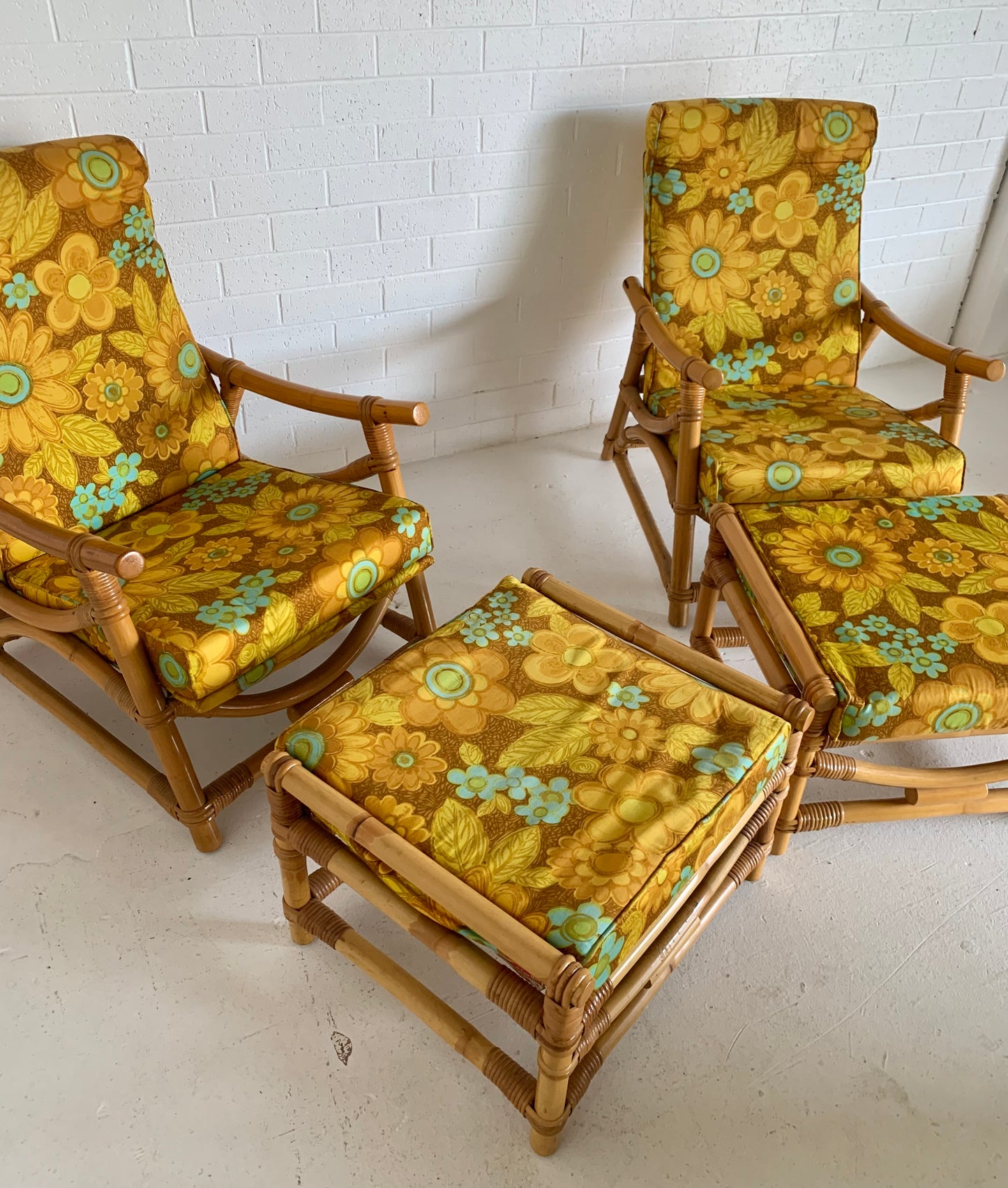 Bamboo Reclining Armchair and Foot Stool - Two Available