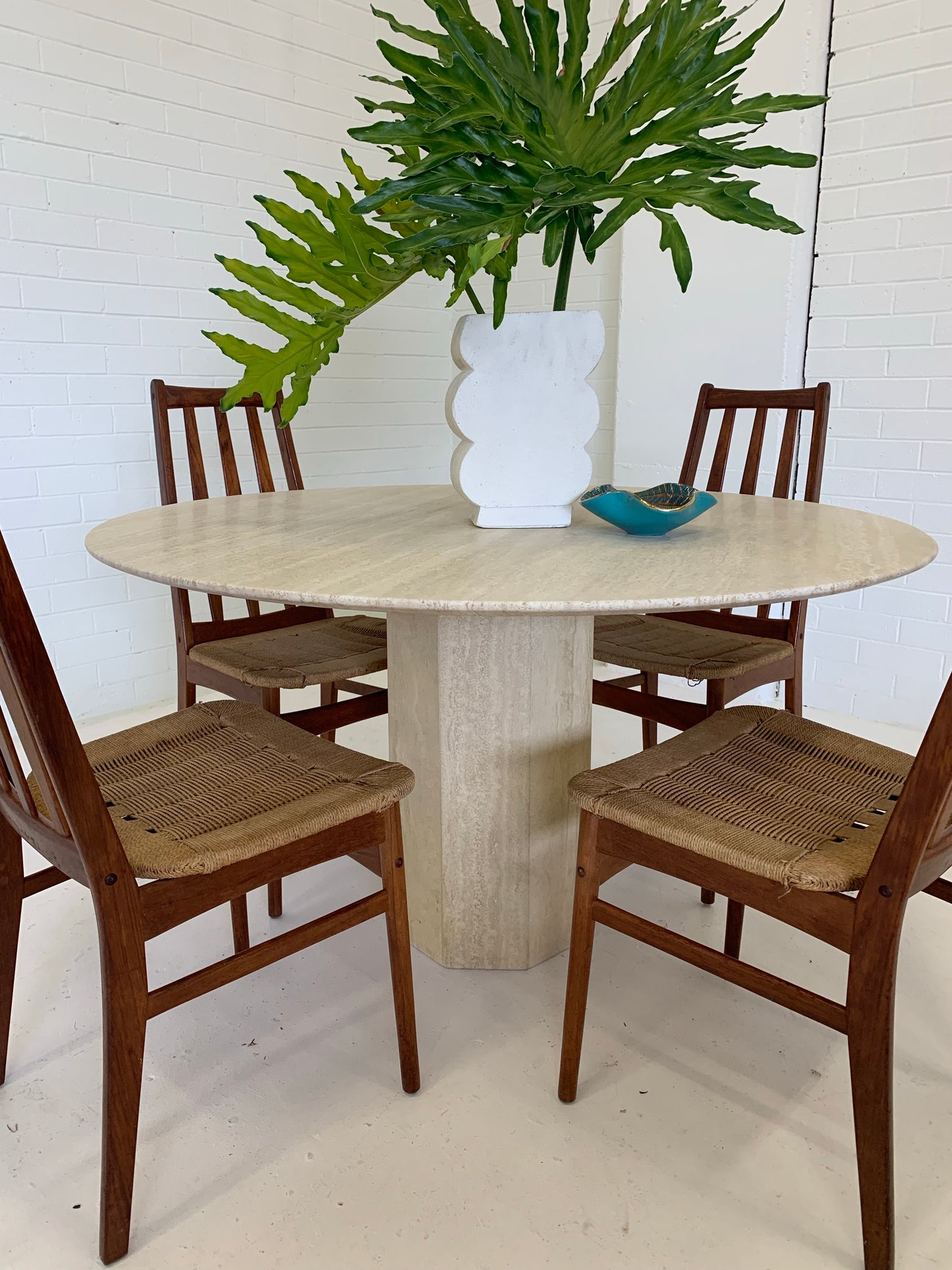 Vintage Italian Honed Travertine Dining Table