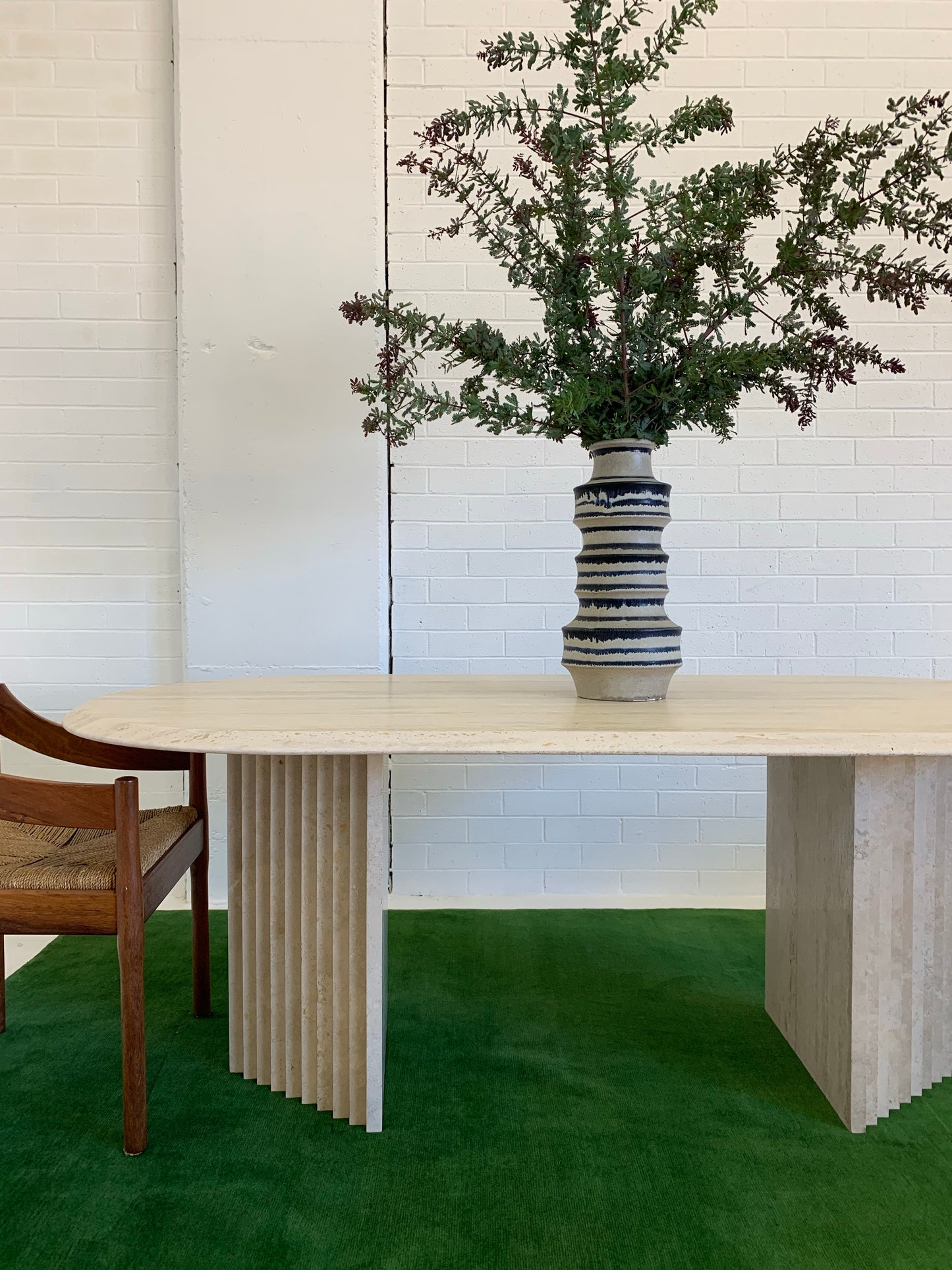Incredible Honed Travertine Oval Dining Table
