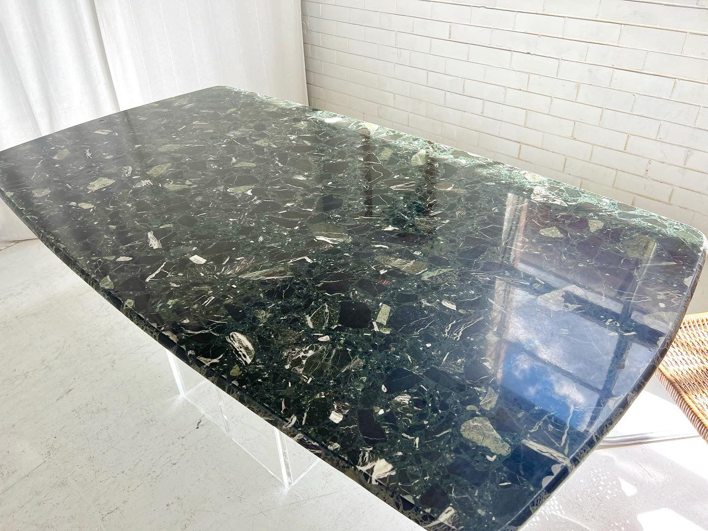 Vintage Green Palladiana Marble & Lucite Table