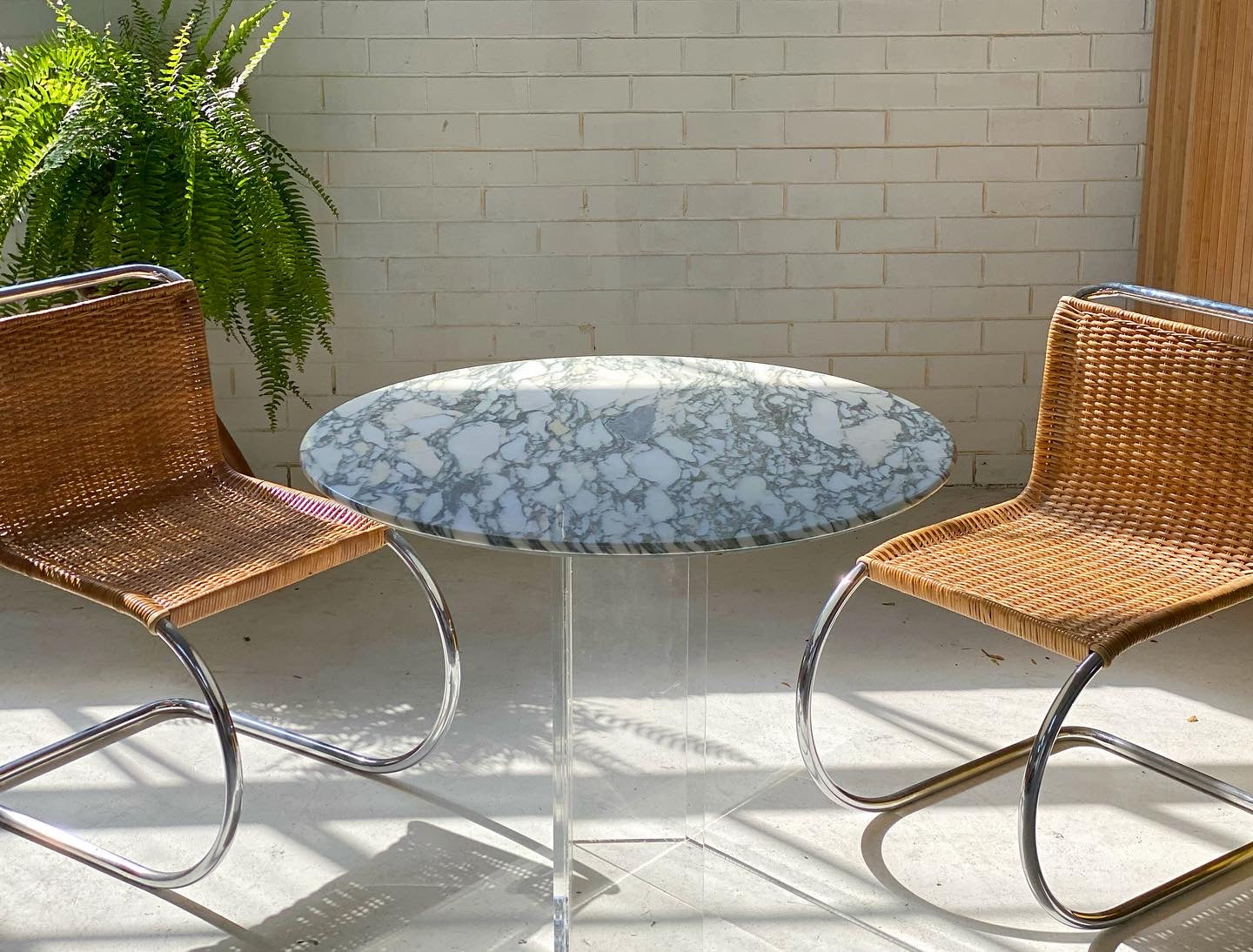 Custom Calcutta Marble & Lucite Table