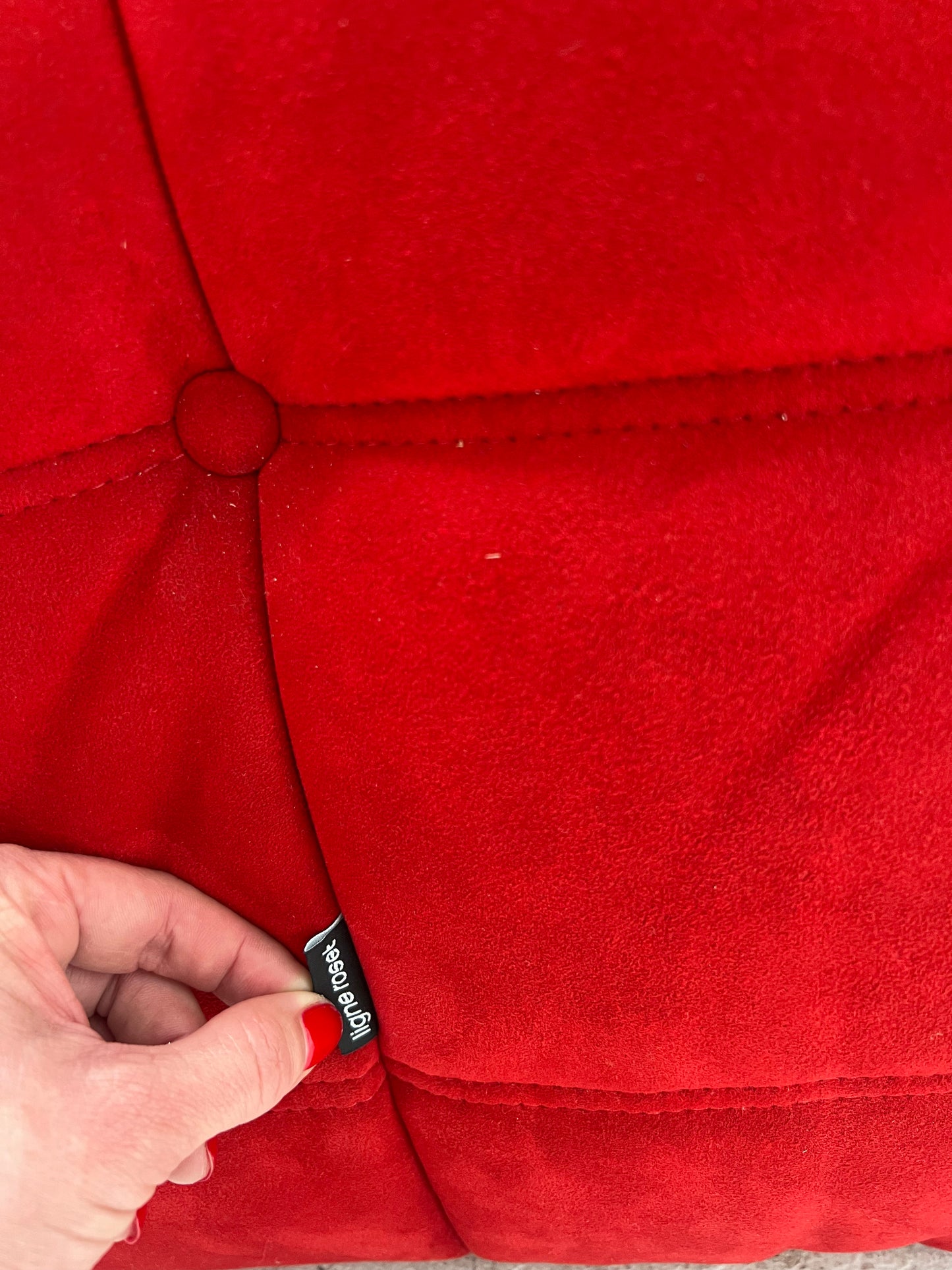 Vintage Ligne Roset Togo Fireside & Ottoman Set - Red Suede