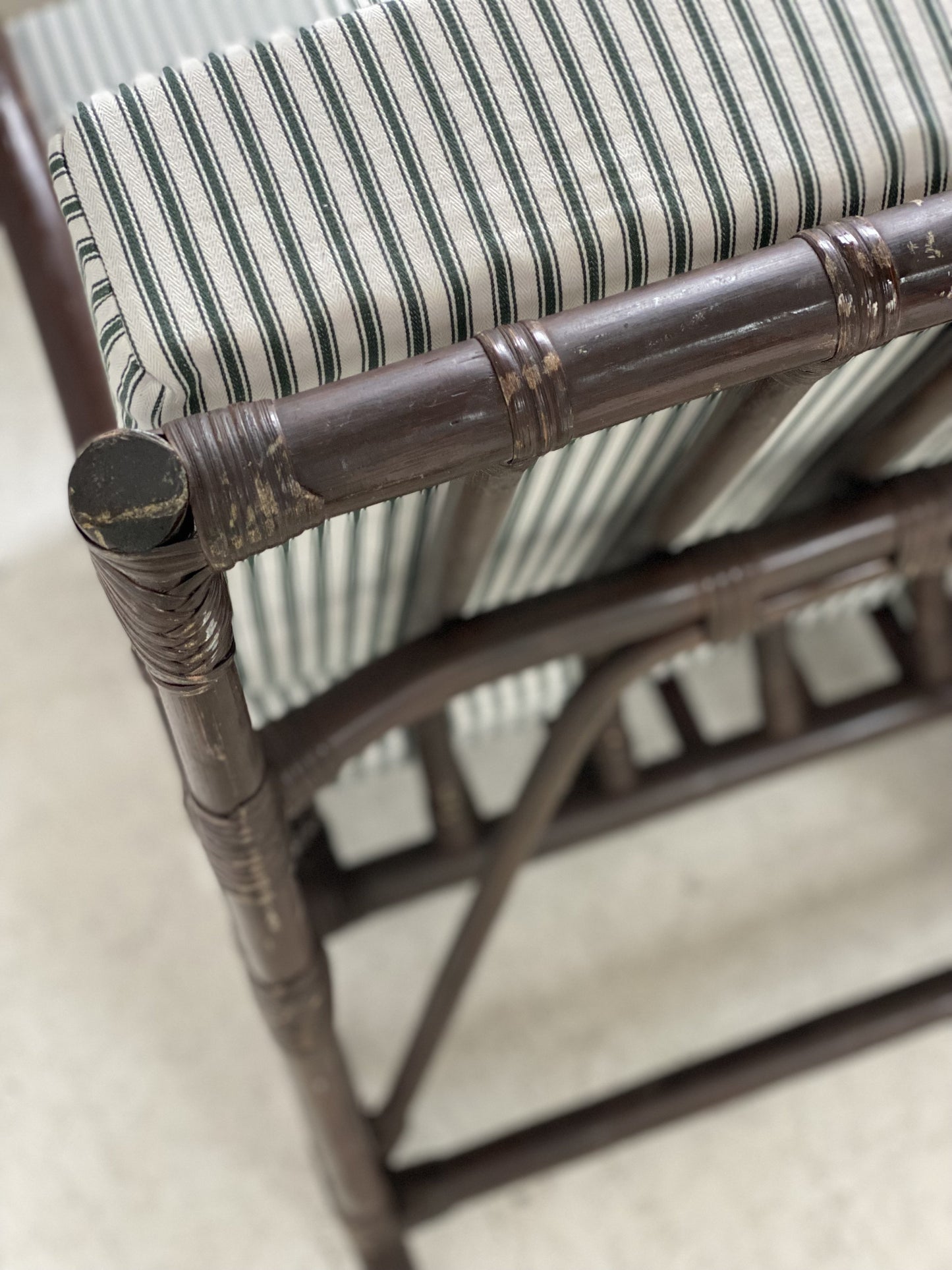 Vintage Dark Bamboo Armchair - Coffee Stripe