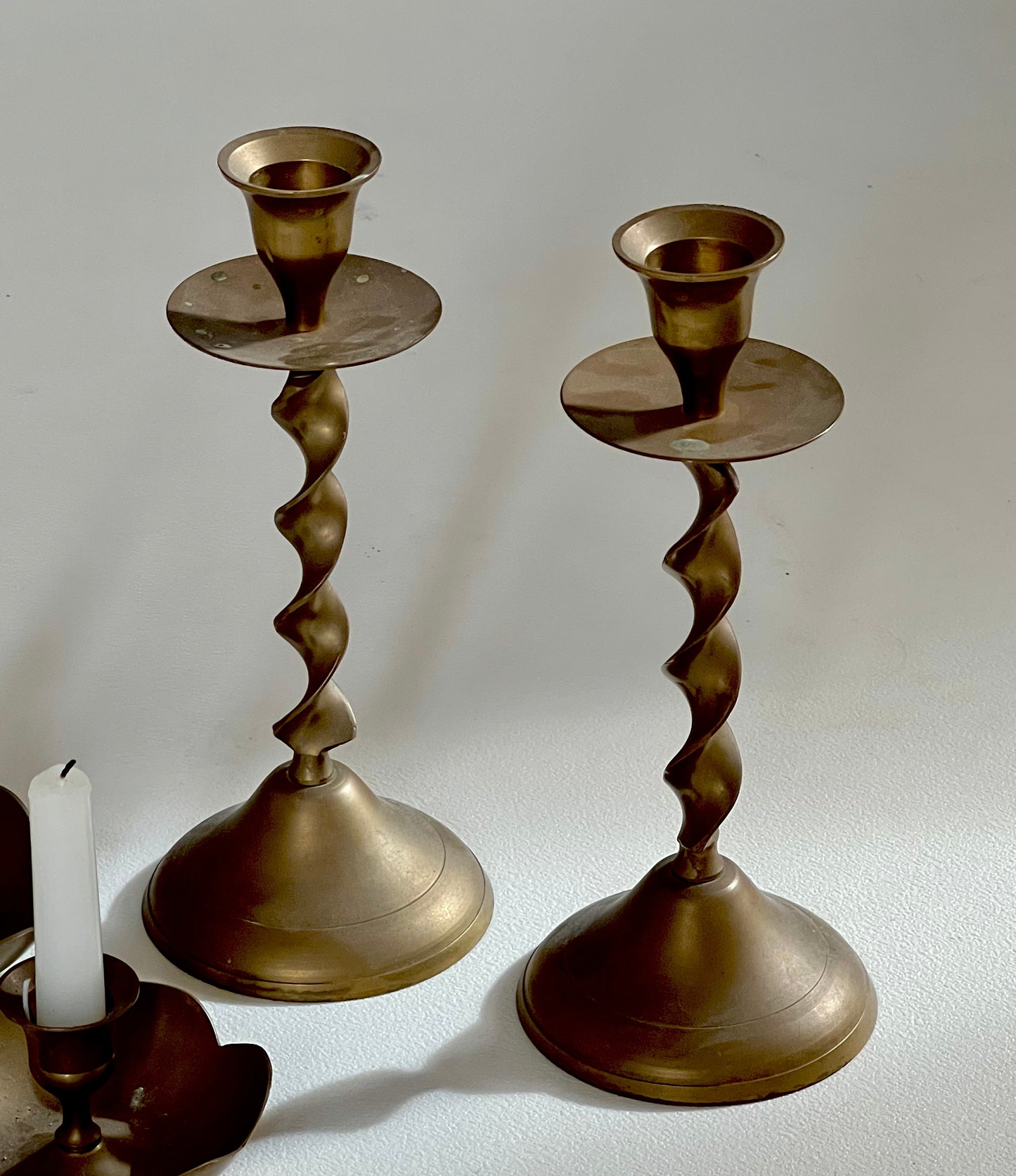 - Set of Four Antique Brass Candle Holders