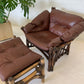 Vintage Cane and Leather Armchair + Ottoman