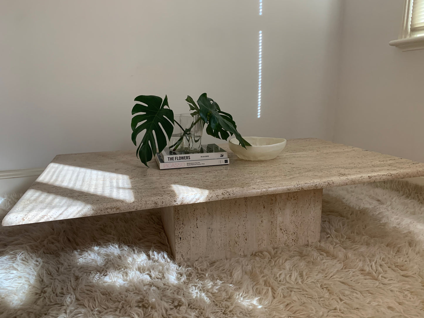 Large Vintage Unfilled Travertine Coffee Table