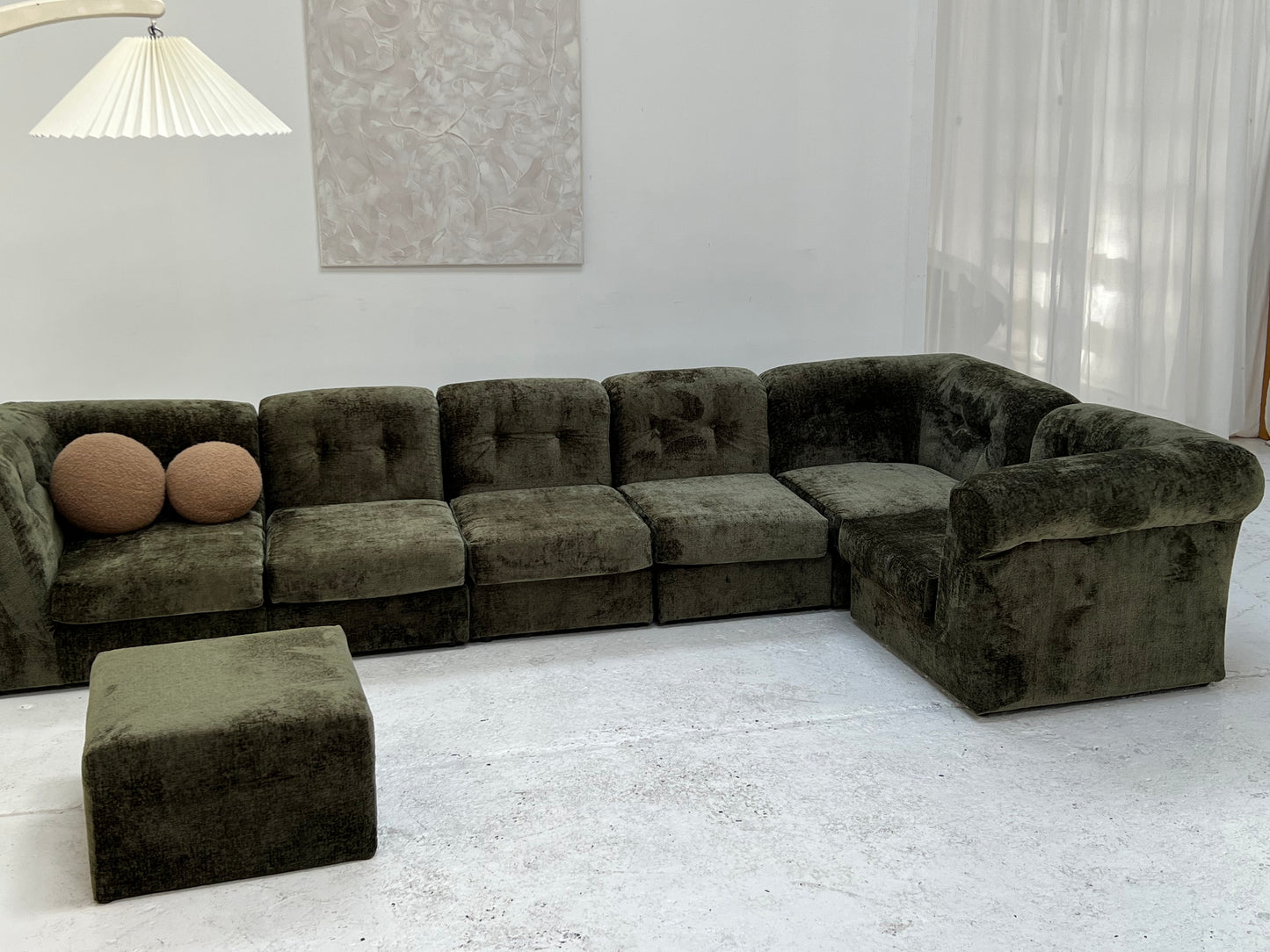 - Bespoke VandeRoza Green Chenille Modular Sofa - Seven Piece Set