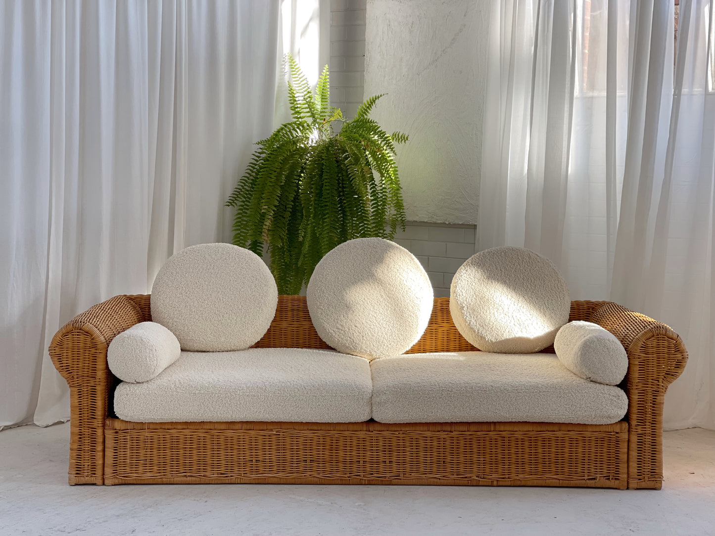 Vintage Cane and Boucle Lounge / Day Bed