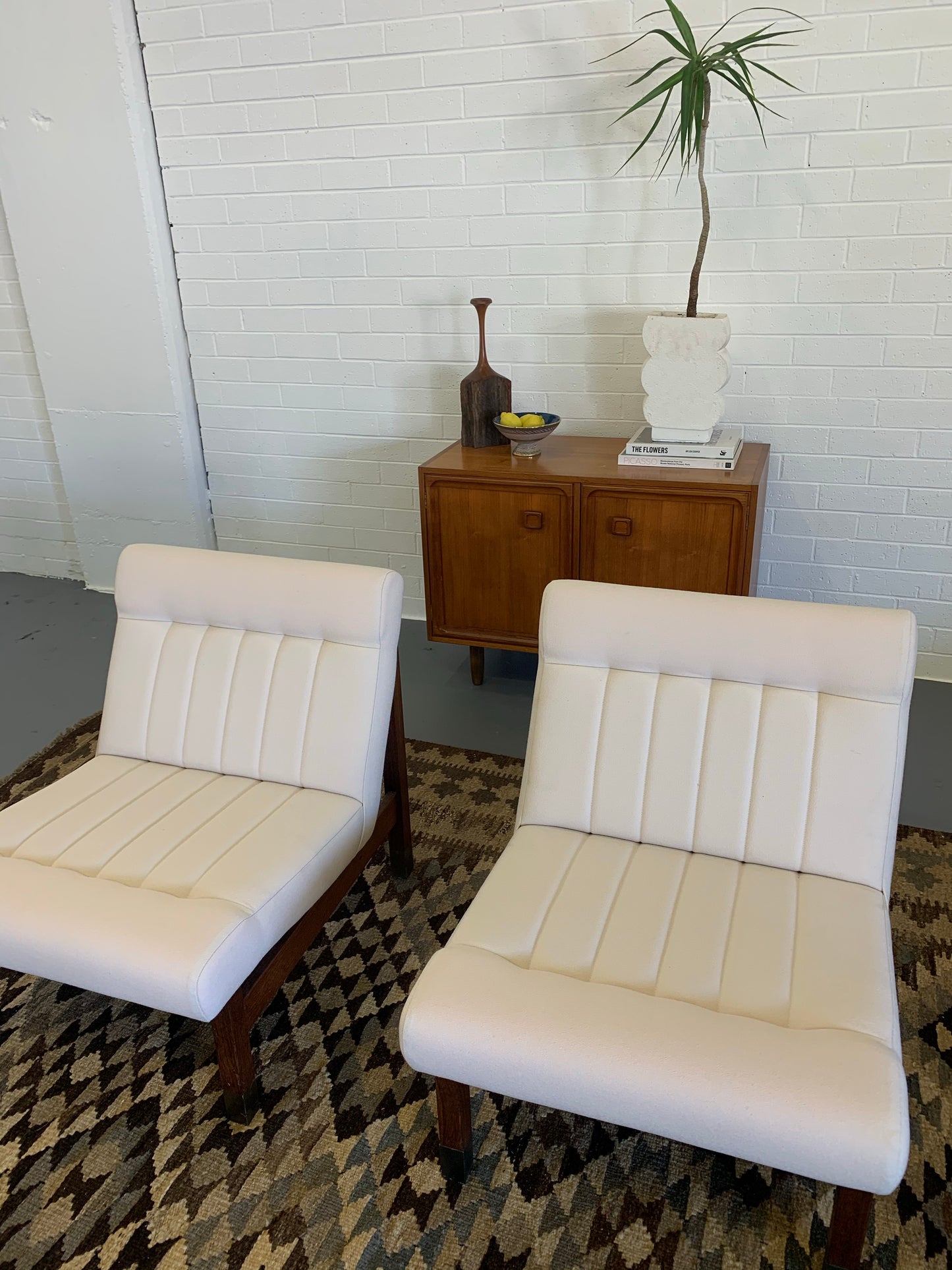 Mid Century European Armchair Reupholsteted in Cream Boucle