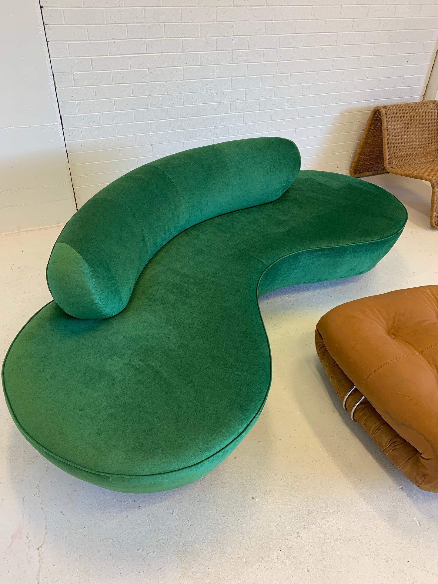 Stunning Green Curved Velvet Sofa
