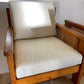 Pine and Rattan Boucle Armchair - Two Available