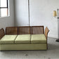 Refurbished Velvet & Rattan Sofa, Circa 1960-70
