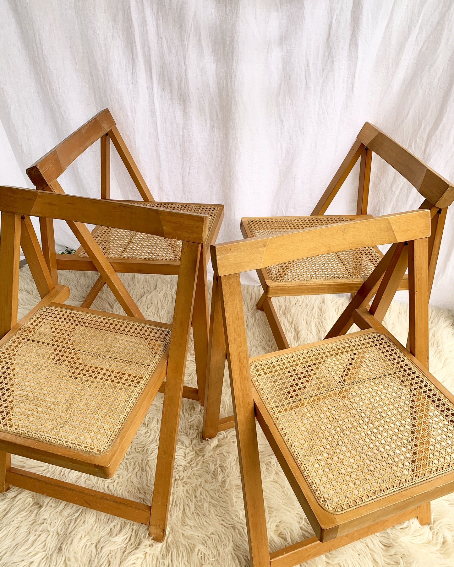 Original Italian Aldo Jacober Rattan Folding Chairs