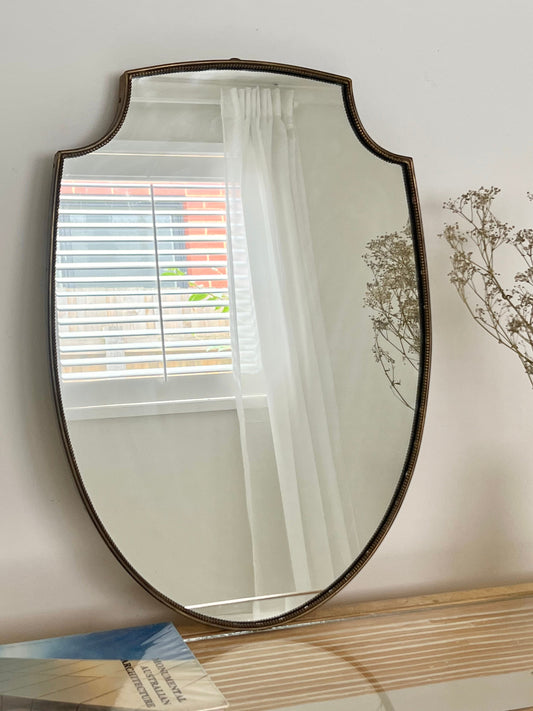 1950s Italian Brass Mirror - Beaded Shield