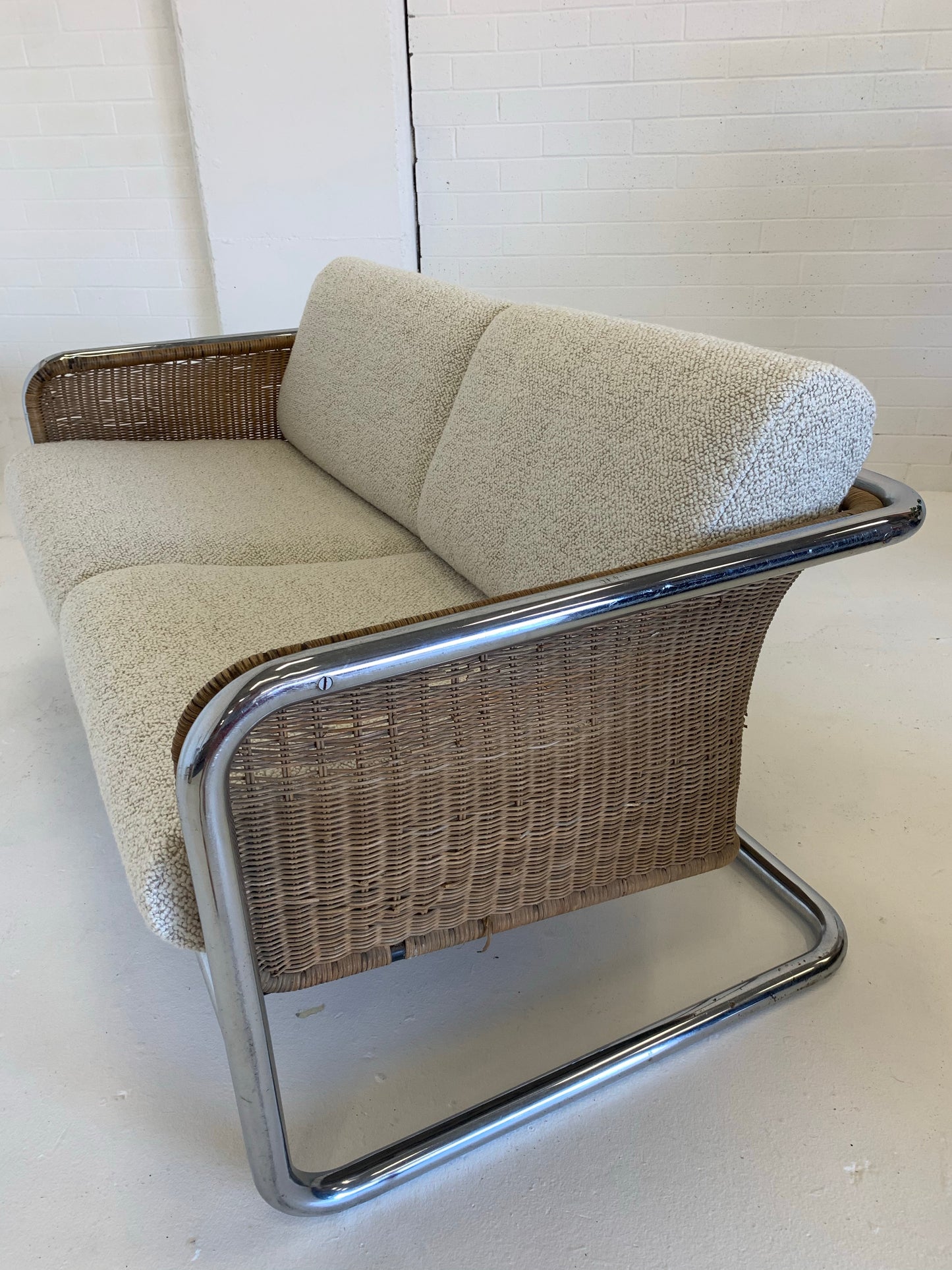 Fabulous Vintage Wicker and Chrome Cantilever Tub Lounge by Martin Visser. Circa 1970’s